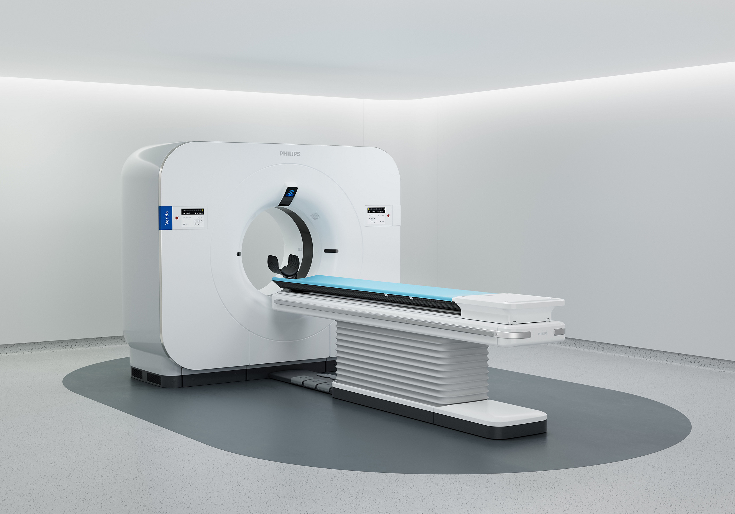 Tomógrafo Philips Verida con mesa de exploración en una sala clínica