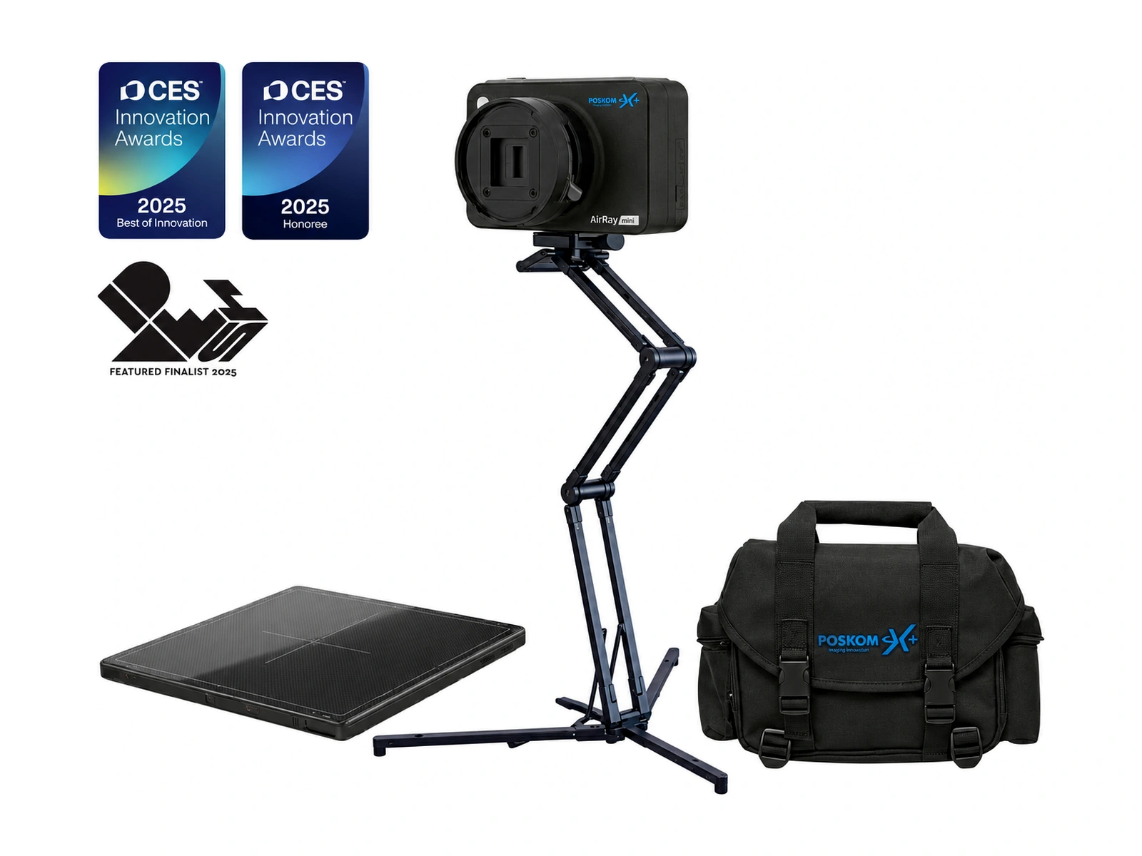 Sistema digital POSKOM AirRay mini con generador negro, detector y soporte plegable