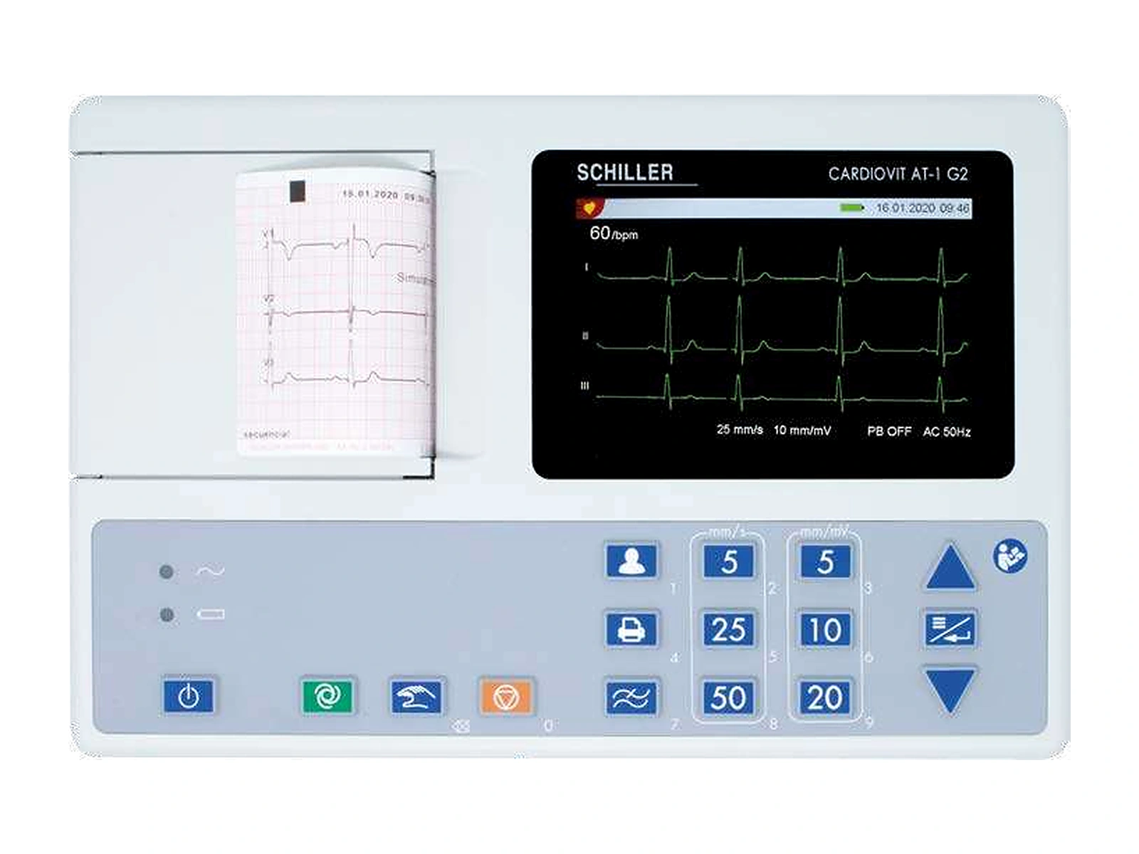 Electrocardiógrafo SCHILLER CARDIOVIT AT-1 G2 con pantalla a color, teclado y registro impreso