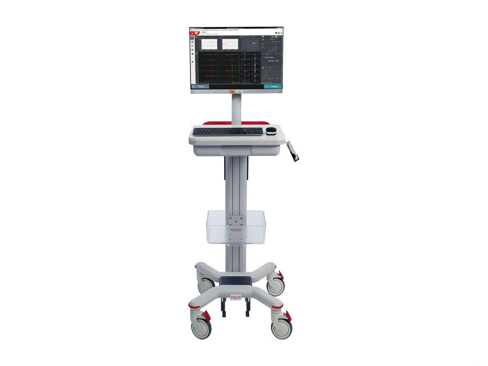 Sistema SCHILLER CARDIOVIT CS-104 con monitor sobre carro clínico