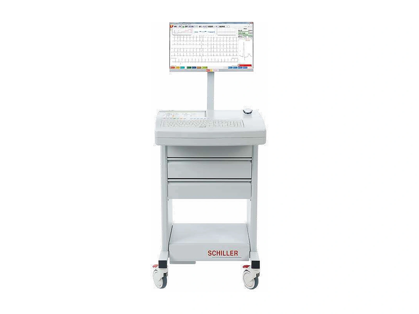 Sistema SCHILLER CARDIOVIT CS-200 Excellence con monitor, teclado y carro con cajones