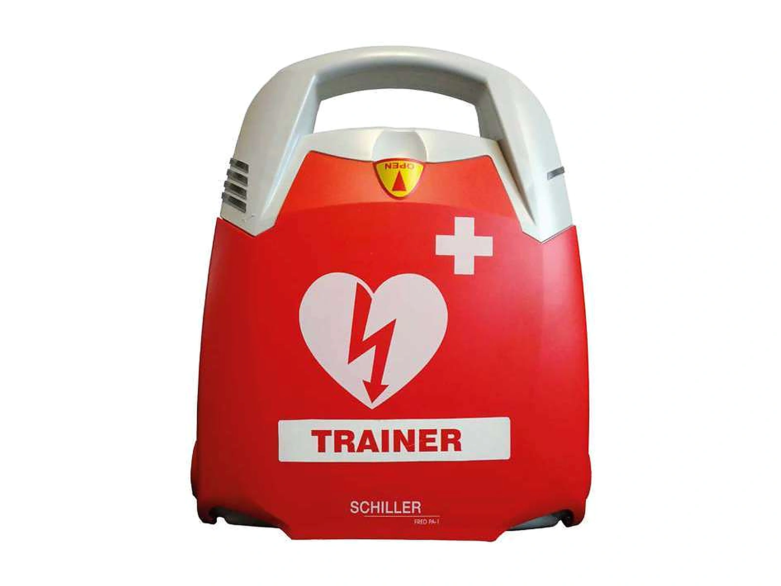 Simulador SCHILLER FRED PA-1 rojo con asa y etiqueta Trainer