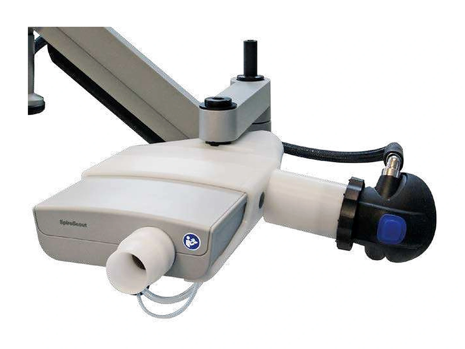 Sensor del sistema SCHILLER PowerCube Diffusion+ montado en un brazo articulado, con boquilla